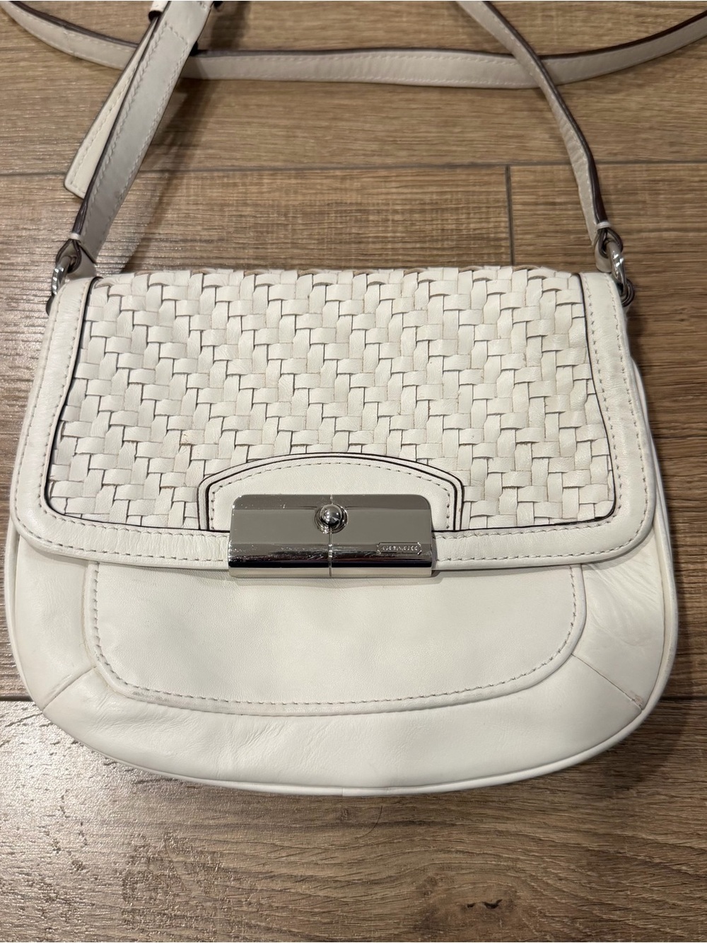 Coach Kristin White Woven Leather Crossbody Bag